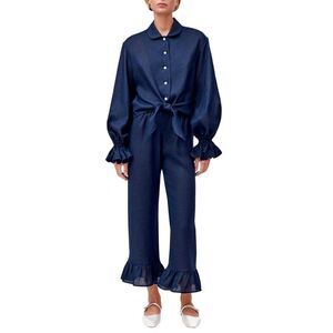 Sleeper Womens/Ladies Linen Pajama Set / Navy